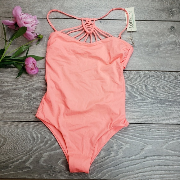 Tori Praver Swimwear Other - Tori Praver Seafoam Bright Coral Macrame One Piece